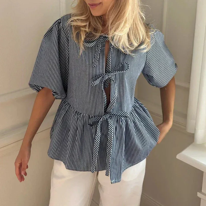 Brunelle® | Vintage Striped Blouse With Bow