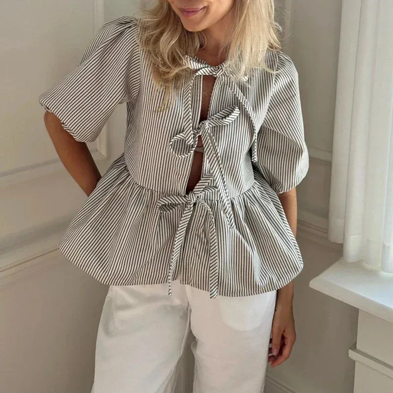 Brunelle® | Vintage Striped Blouse With Bow
