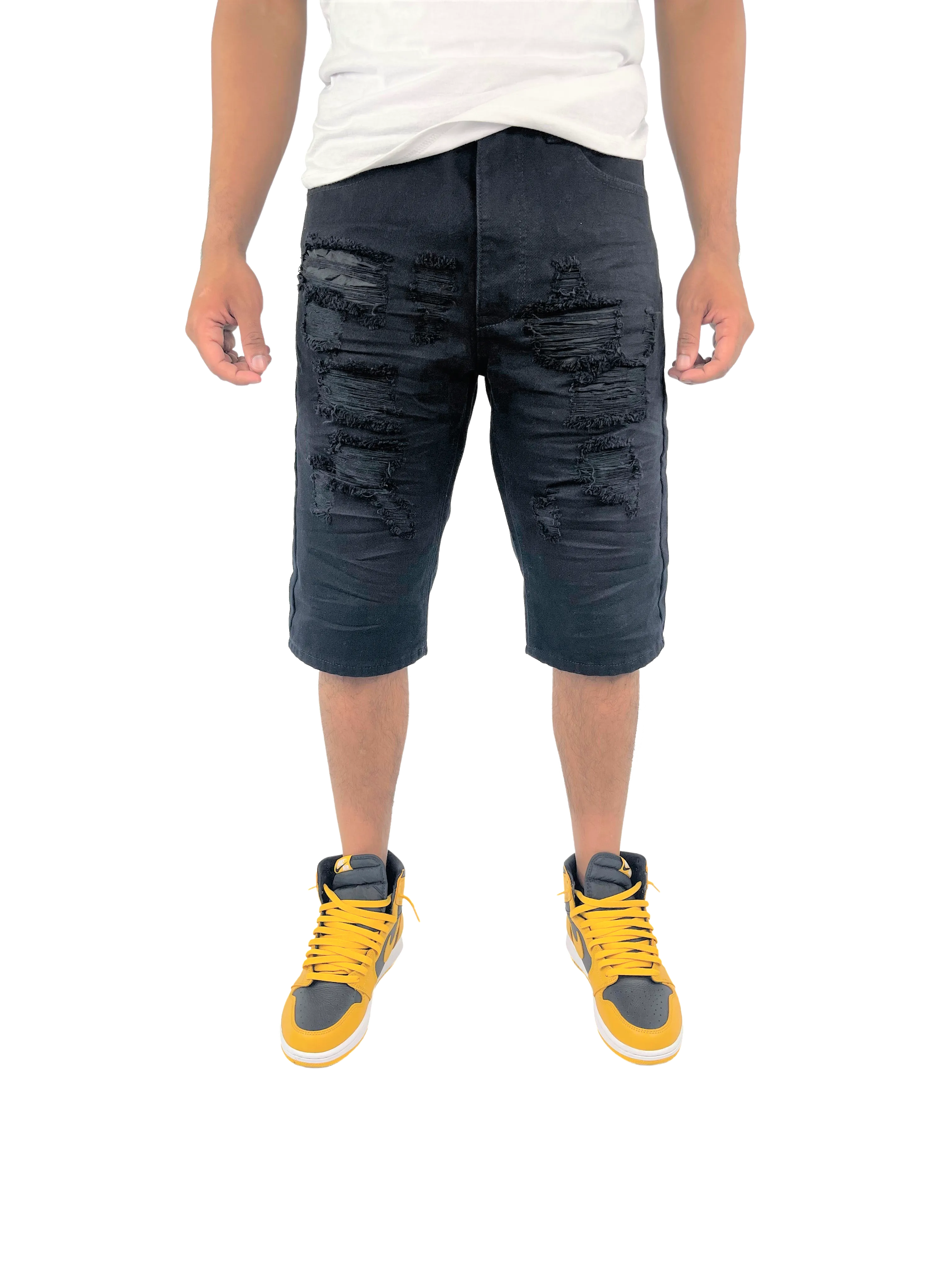 BT-BTS17154-Distressed Solid Twill Shorts 12PC