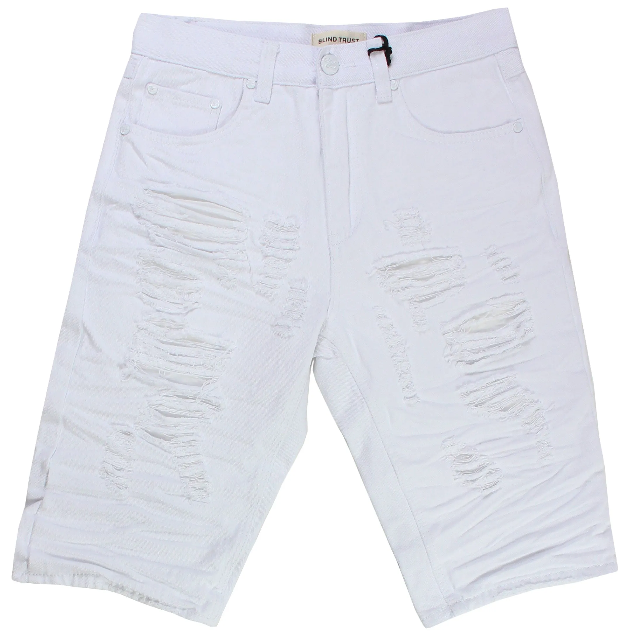 BTS17154X: Big & Tall Distressed Solid Colored Twill Shorts
