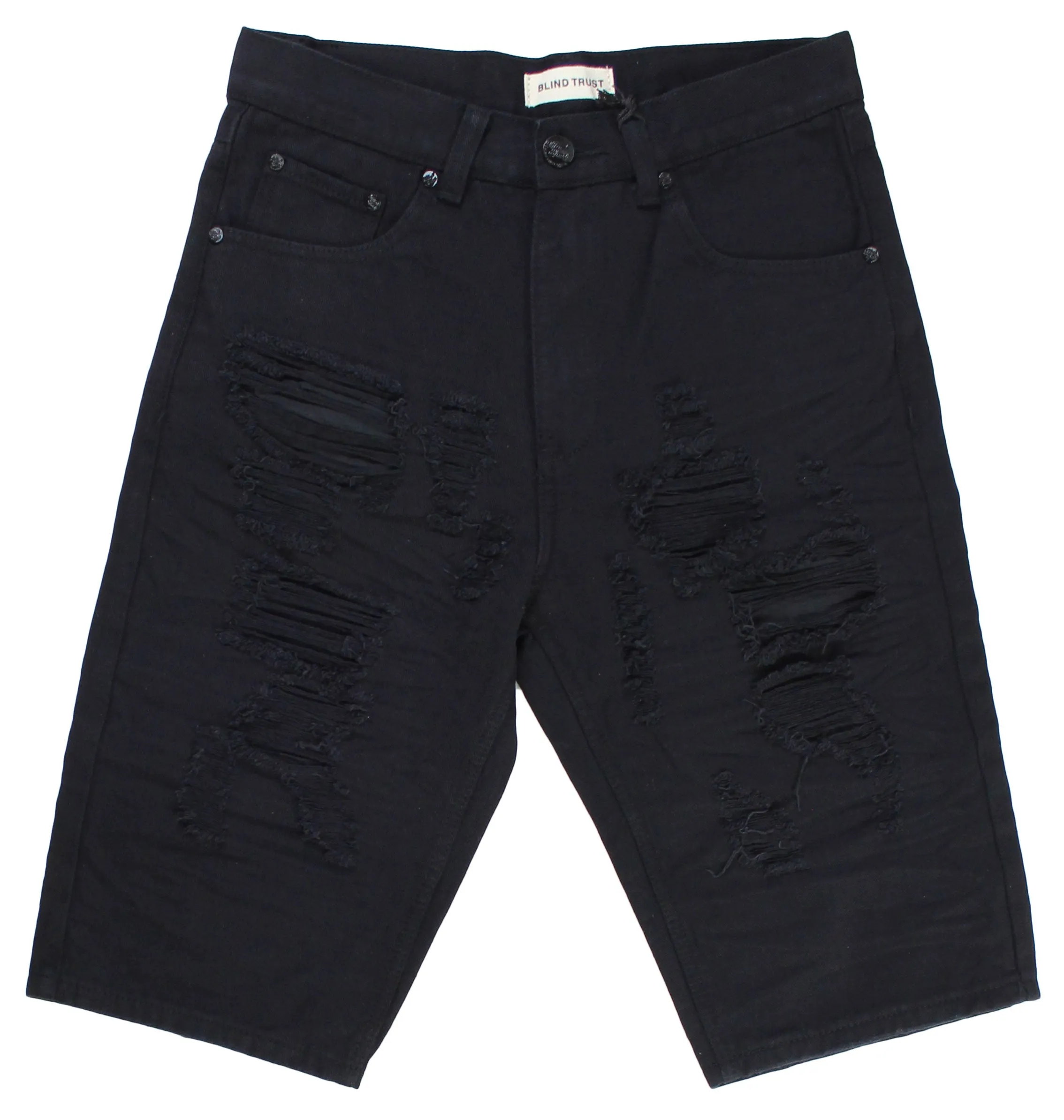 BTS17154X: Big & Tall Distressed Solid Colored Twill Shorts