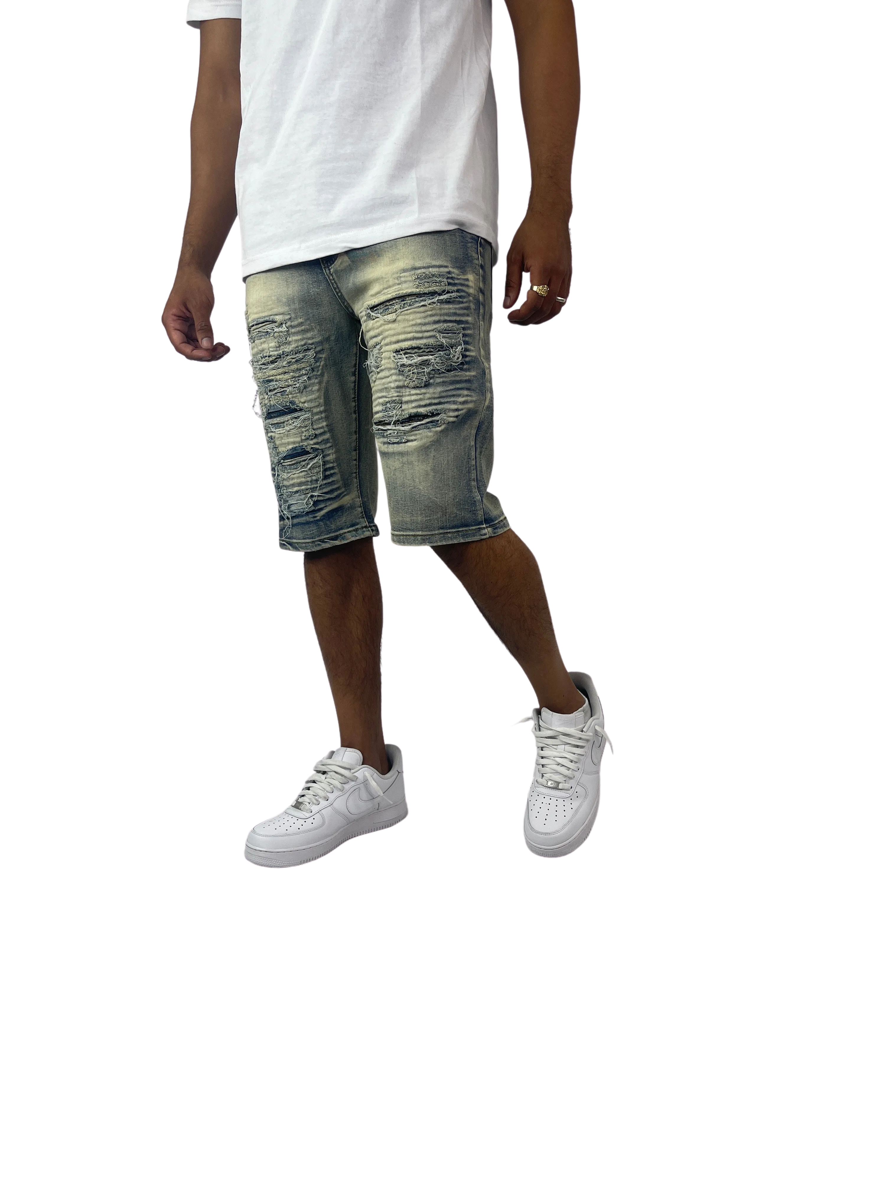 BTS222257: Distressed Moto Shorts