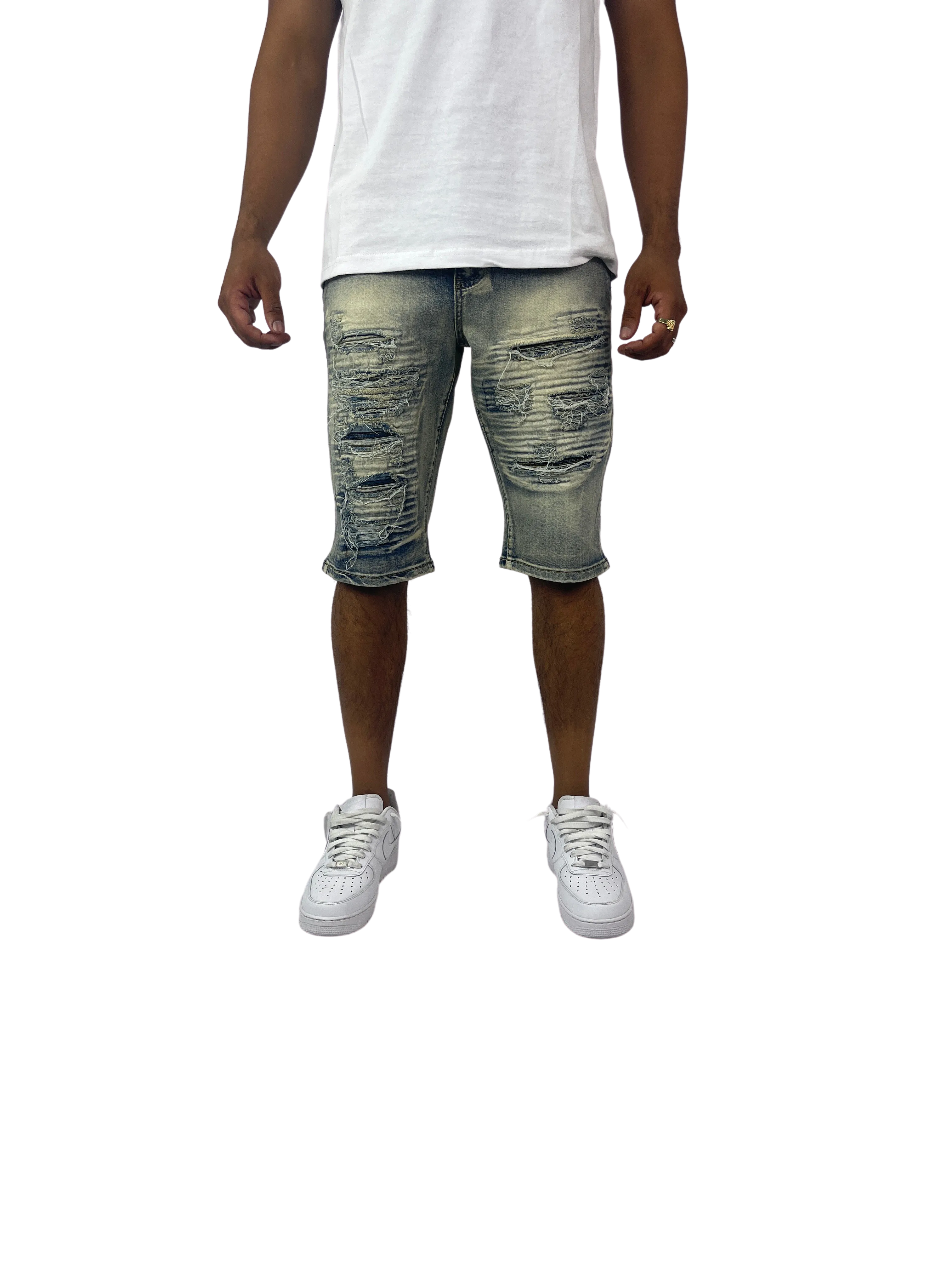 BTS222257: Distressed Moto Shorts