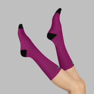 Bubble Gum Pink & Black Striped design, Unisex Y2K Fashion Cushioned Crew Socks