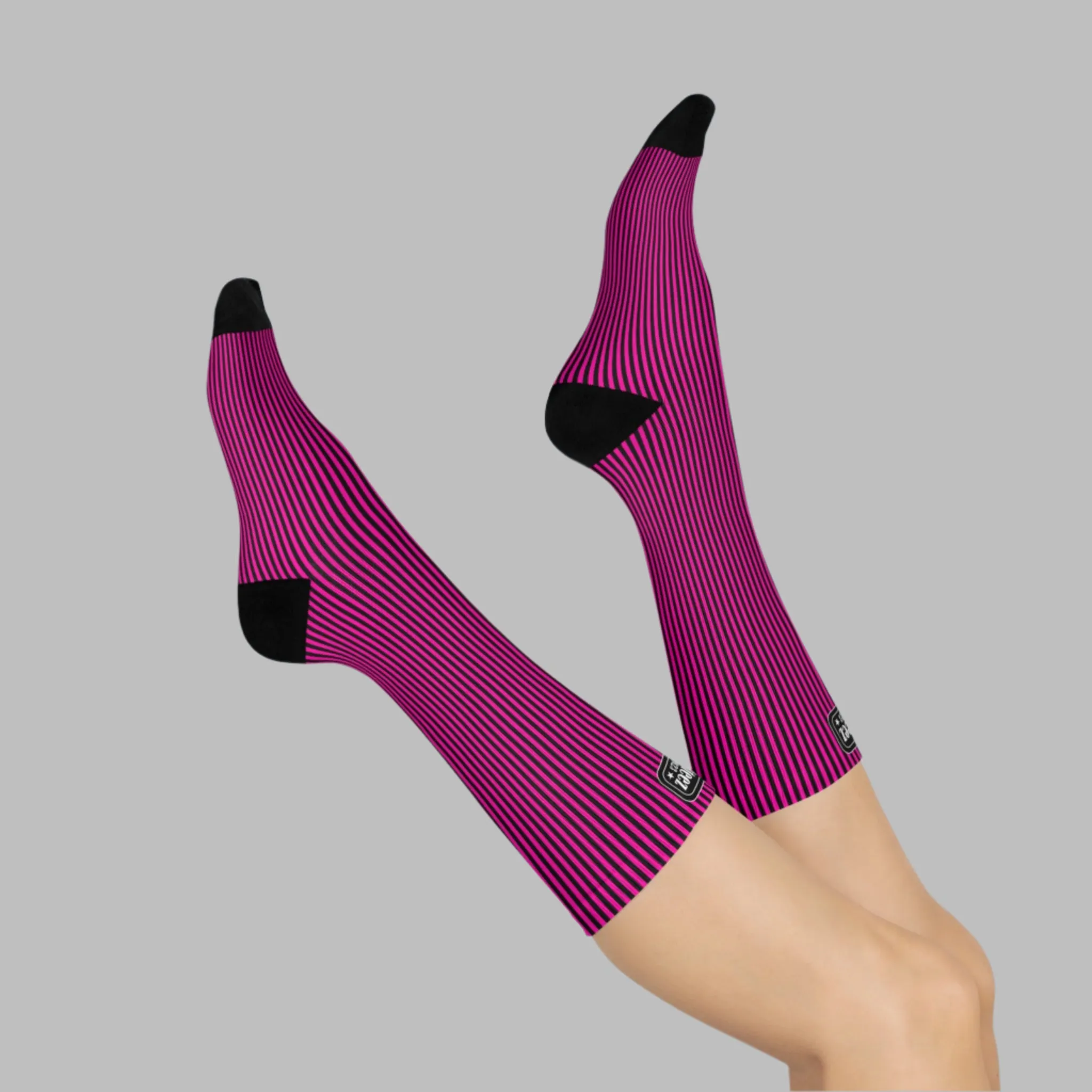 Bubble Gum Pink & Black Striped design, Unisex Y2K Fashion Cushioned Crew Socks