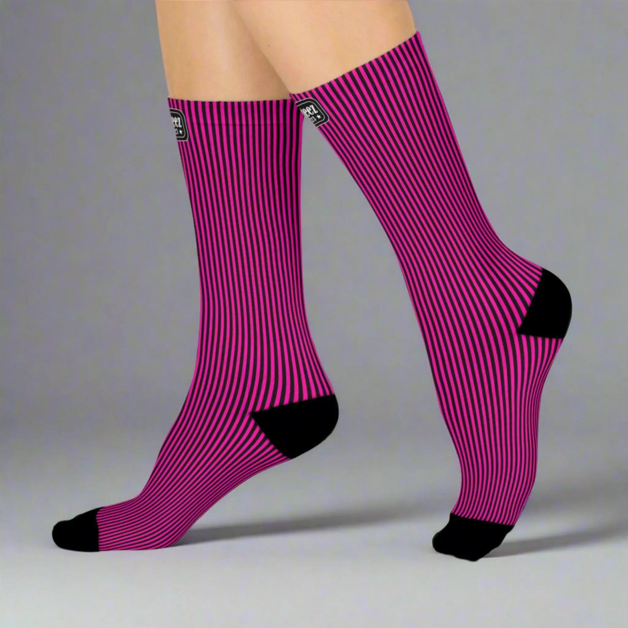 Bubble Gum Pink & Black Striped design, Unisex Y2K Fashion Cushioned Crew Socks