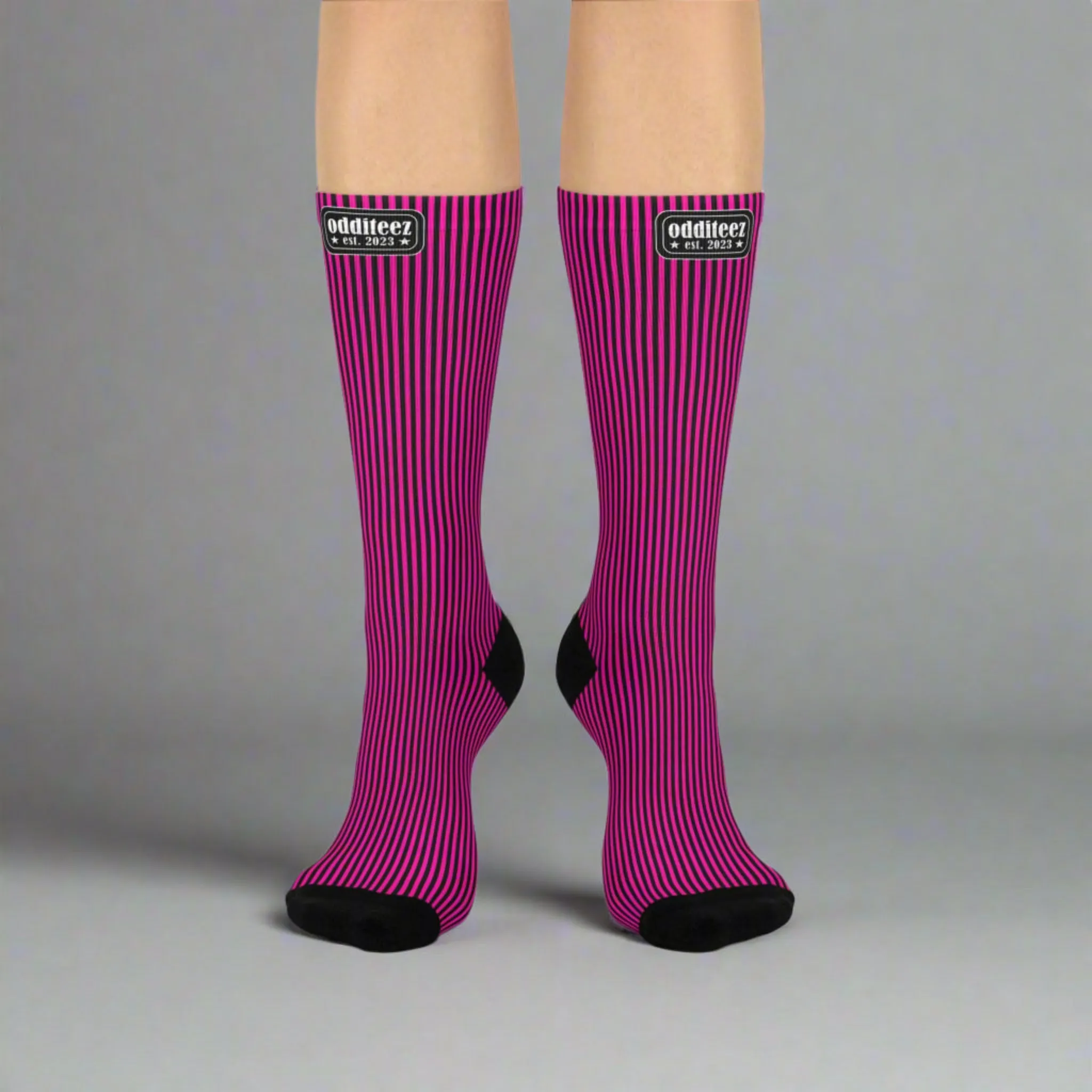 Bubble Gum Pink & Black Striped design, Unisex Y2K Fashion Cushioned Crew Socks