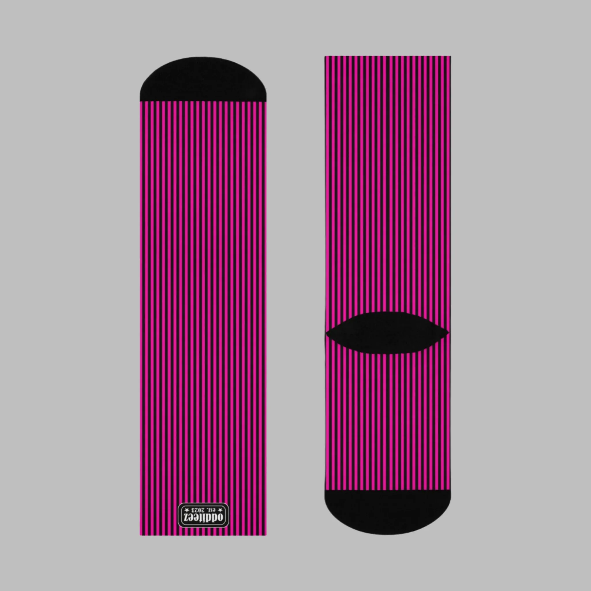 Bubble Gum Pink & Black Striped design, Unisex Y2K Fashion Cushioned Crew Socks