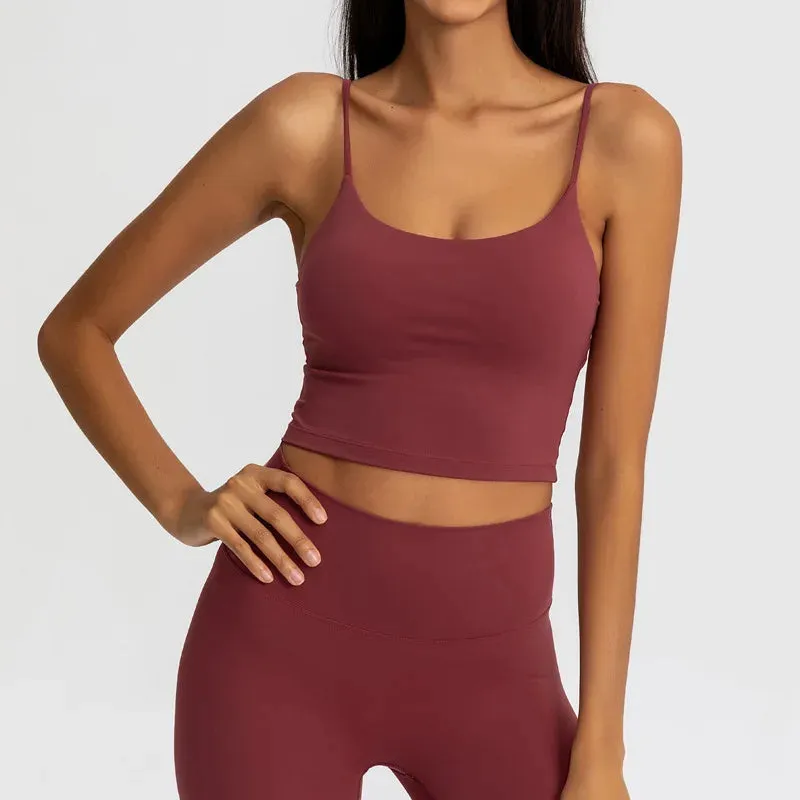 Buttery Soft Yoga Bra Athletic Tank Top Women - Spaghetti Straps Gym Fitness Crop Tops, Anti-Sweat Push-Up Workout Sports Bras