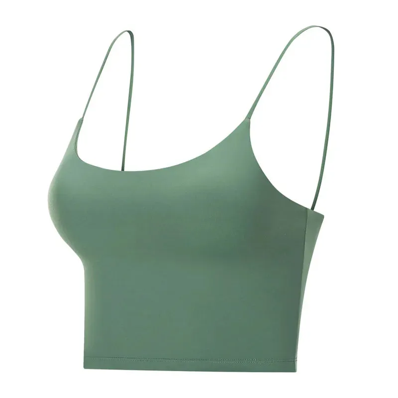 Buttery Soft Yoga Bra Athletic Tank Top Women - Spaghetti Straps Gym Fitness Crop Tops, Anti-Sweat Push-Up Workout Sports Bras