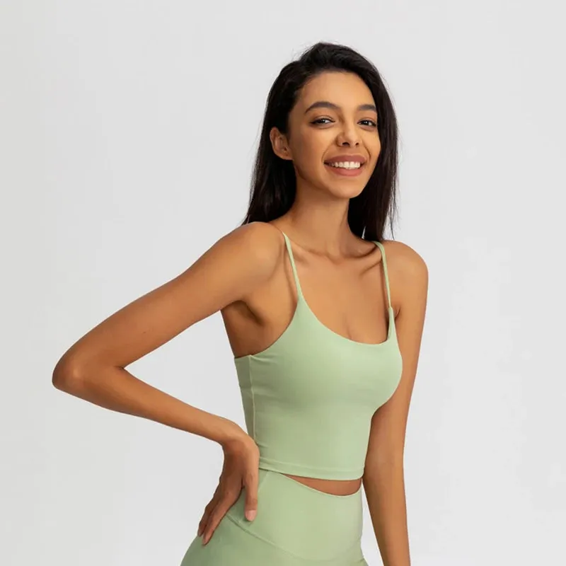 Buttery Soft Yoga Bra Athletic Tank Top Women - Spaghetti Straps Gym Fitness Crop Tops, Anti-Sweat Push-Up Workout Sports Bras