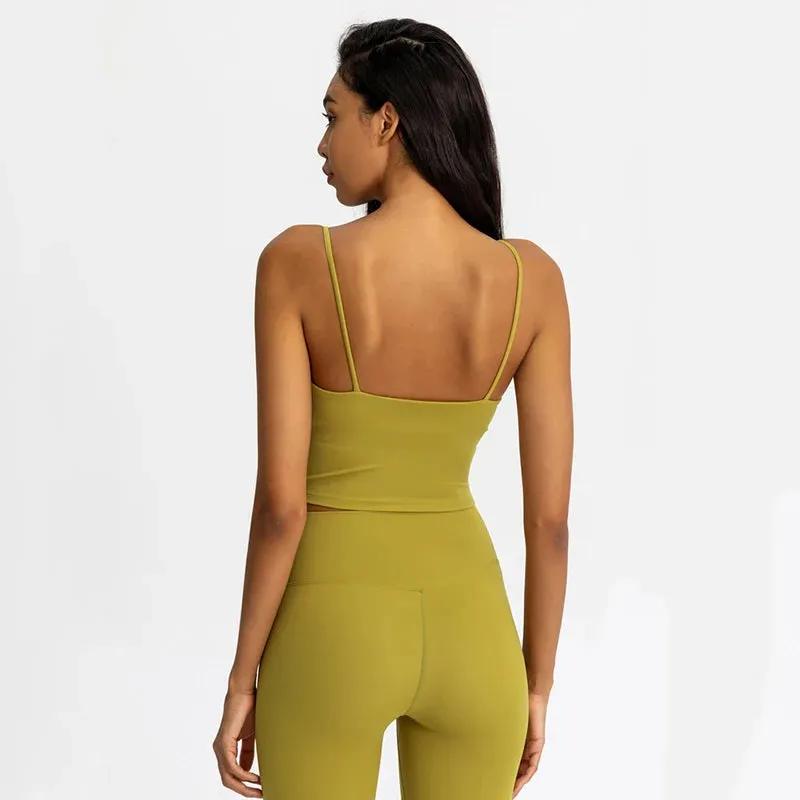 Buttery Soft Yoga Bra Athletic Tank Top Women - Spaghetti Straps Gym Fitness Crop Tops, Anti-Sweat Push-Up Workout Sports Bras