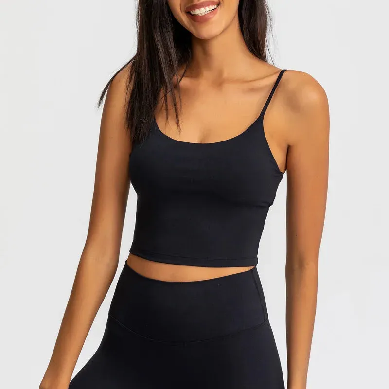 Buttery Soft Yoga Bra Athletic Tank Top Women - Spaghetti Straps Gym Fitness Crop Tops, Anti-Sweat Push-Up Workout Sports Bras