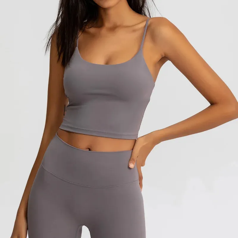 Buttery Soft Yoga Bra Athletic Tank Top Women - Spaghetti Straps Gym Fitness Crop Tops, Anti-Sweat Push-Up Workout Sports Bras