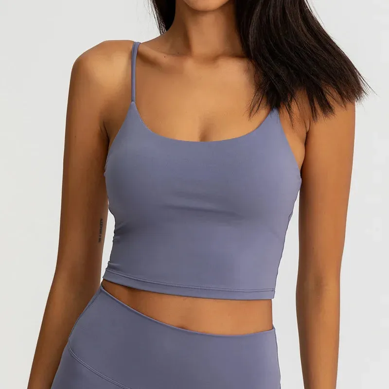 Buttery Soft Yoga Bra Athletic Tank Top Women - Spaghetti Straps Gym Fitness Crop Tops, Anti-Sweat Push-Up Workout Sports Bras