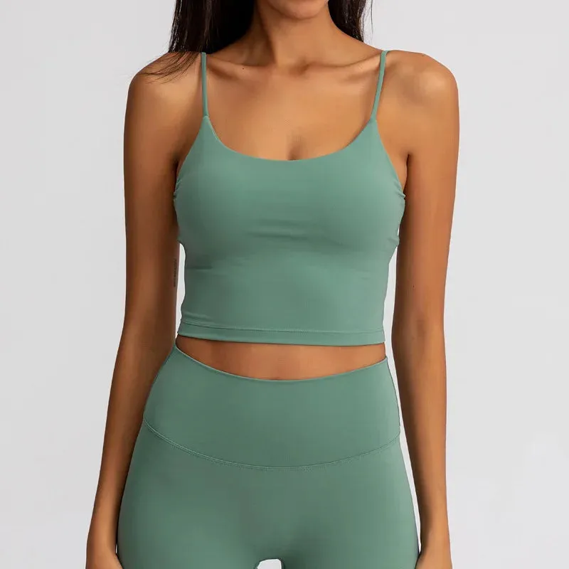 Buttery Soft Yoga Bra Athletic Tank Top Women - Spaghetti Straps Gym Fitness Crop Tops, Anti-Sweat Push-Up Workout Sports Bras