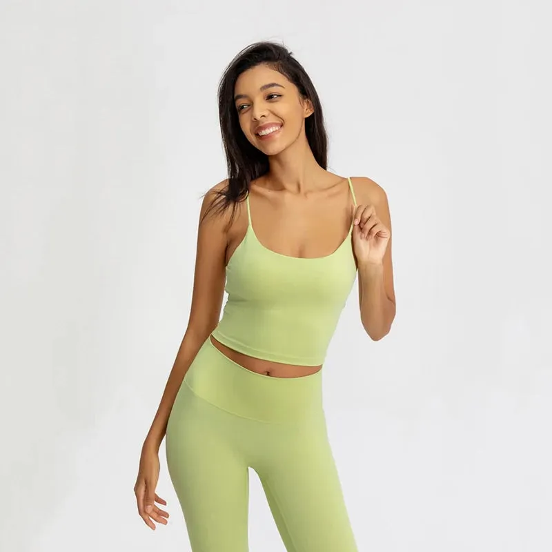 Buttery Soft Yoga Bra Athletic Tank Top Women - Spaghetti Straps Gym Fitness Crop Tops, Anti-Sweat Push-Up Workout Sports Bras