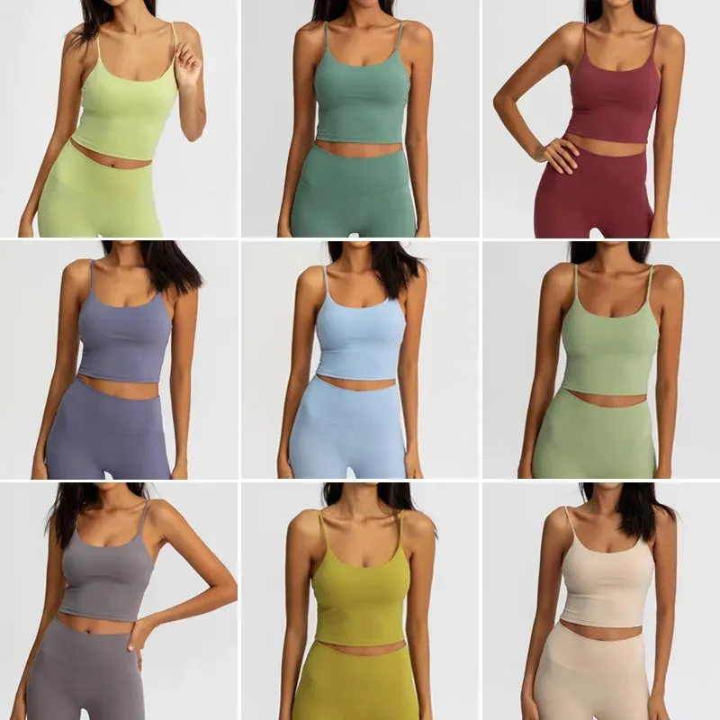 Buttery Soft Yoga Bra Athletic Tank Top Women - Spaghetti Straps Gym Fitness Crop Tops, Anti-Sweat Push-Up Workout Sports Bras