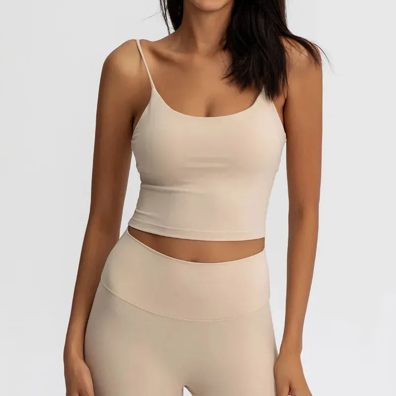 Buttery Soft Yoga Bra Athletic Tank Top Women - Spaghetti Straps Gym Fitness Crop Tops, Anti-Sweat Push-Up Workout Sports Bras