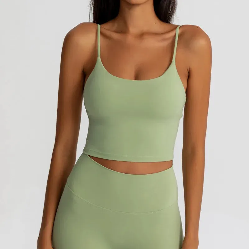 Buttery Soft Yoga Bra Athletic Tank Top Women - Spaghetti Straps Gym Fitness Crop Tops, Anti-Sweat Push-Up Workout Sports Bras