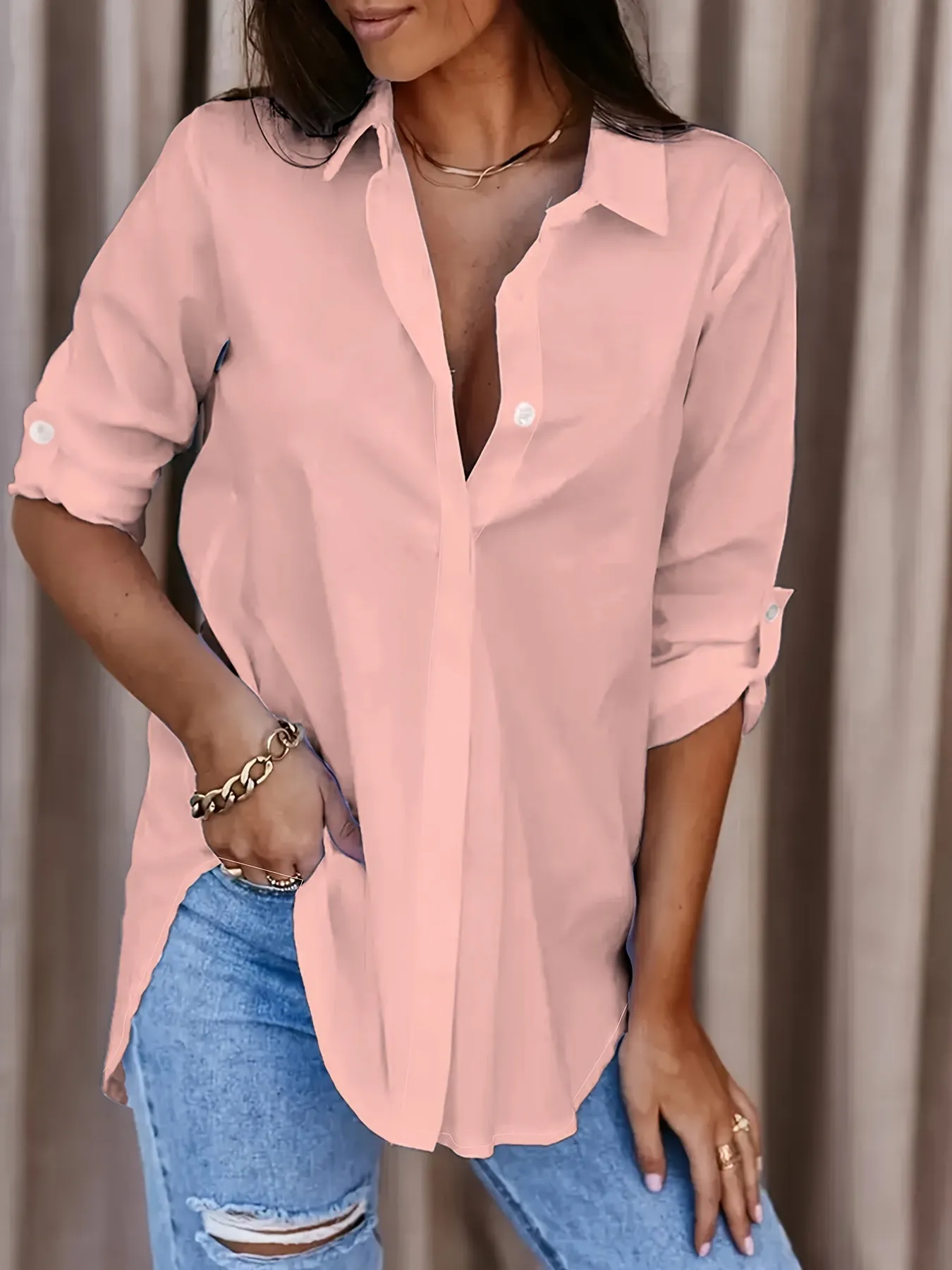 Button-Down Office Shirt - Semi-transparent Design & Lightweight Fabric