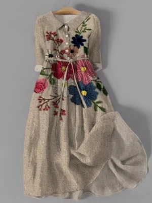 Camila® | Vintage dress with botanical lace and pockets