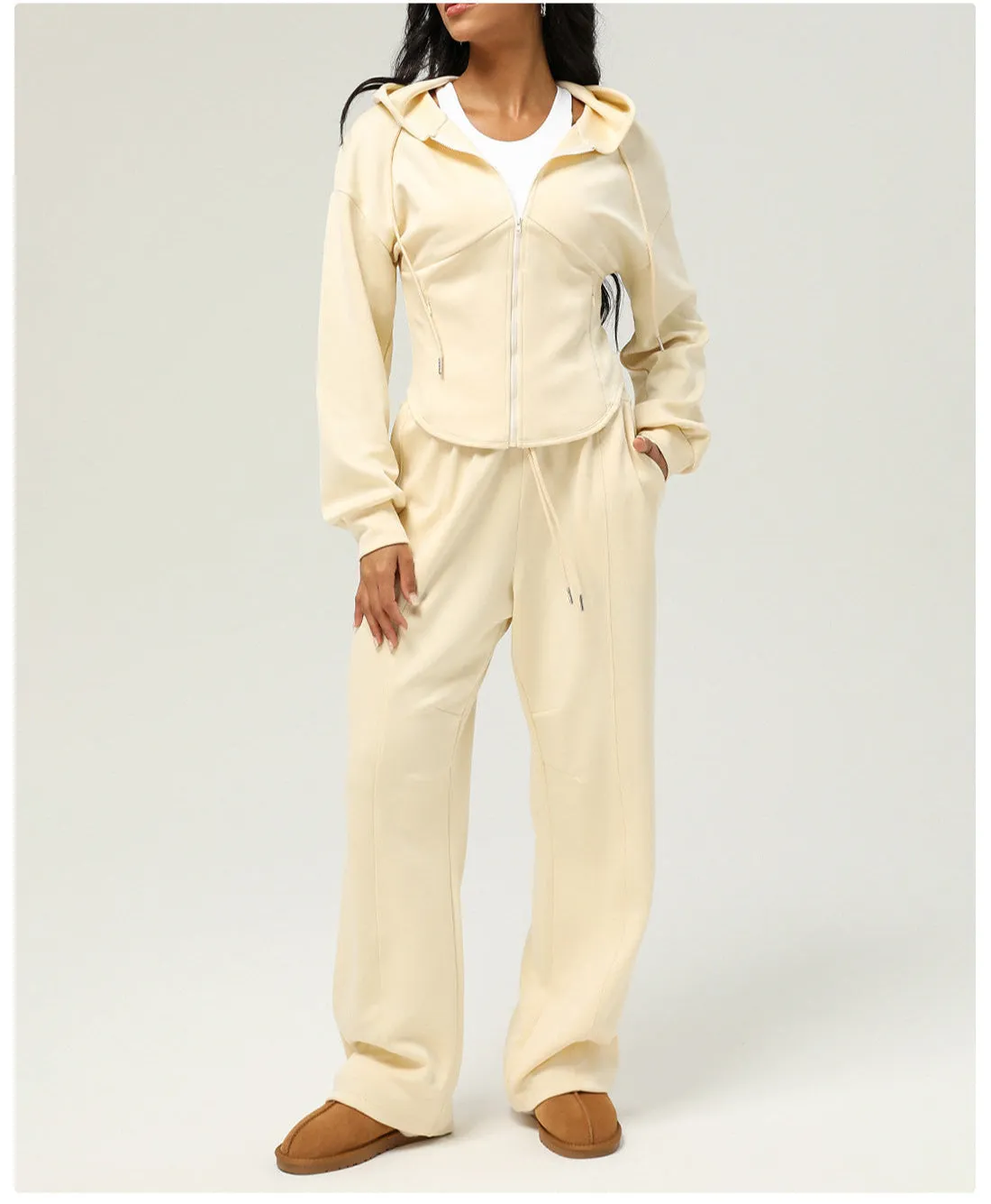 Casual Sweatpants Loose Hooded Coat Two Piece Set