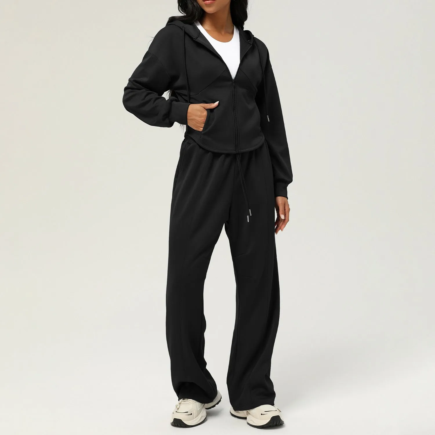 Casual Sweatpants Loose Hooded Coat Two Piece Set