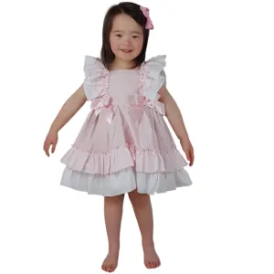 Ceyber White and Pink Double Bow Dress 3Y-8Y