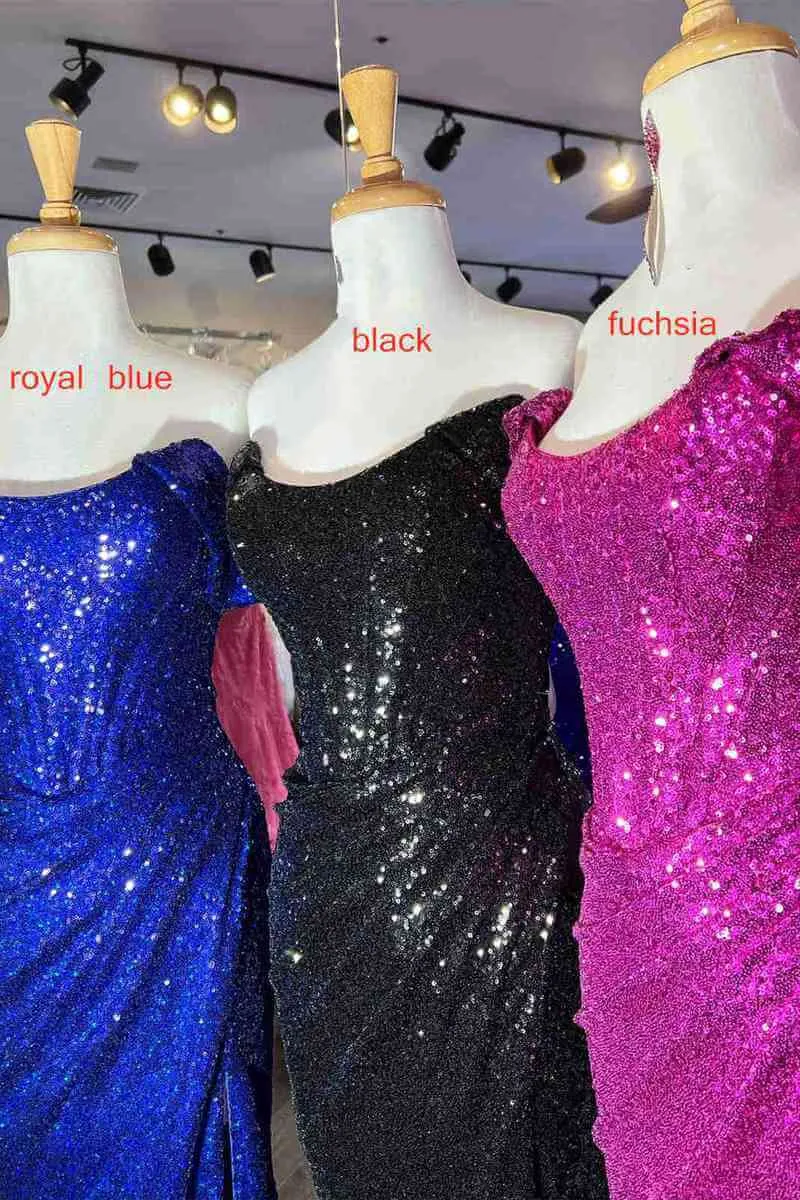 Cheap Off-the-Shoulder Black Prom Dress Sequins Long Formal Dresses