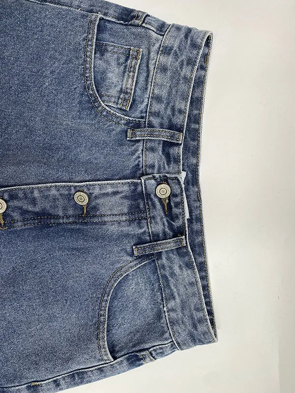 Chic High-Waisted Loose-Fit Jean Pants with Buttoned Pockets