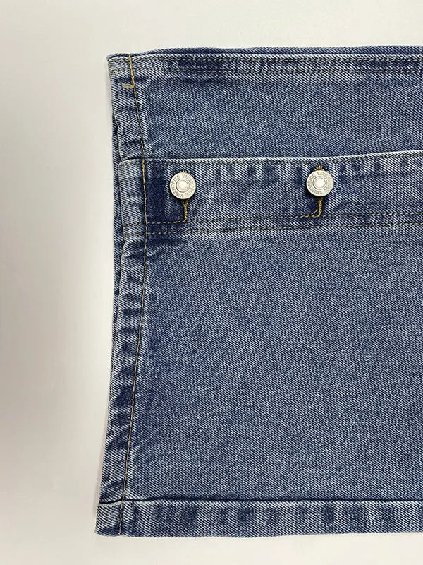 Chic High-Waisted Loose-Fit Jean Pants with Buttoned Pockets