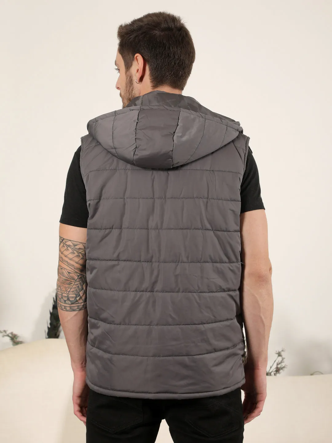 COBB SOLID GREY HOODED SLEEVELESS ZIPPER JACKET