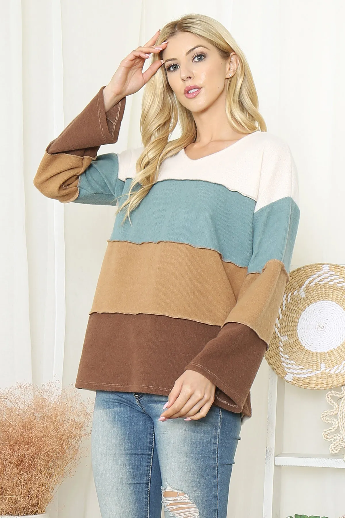 Color Block Reversed CoverStitch Detail Top