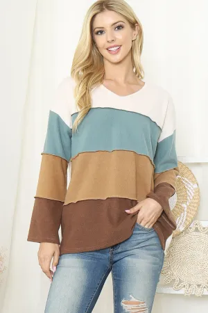 Color Block Reversed CoverStitch Detail Top