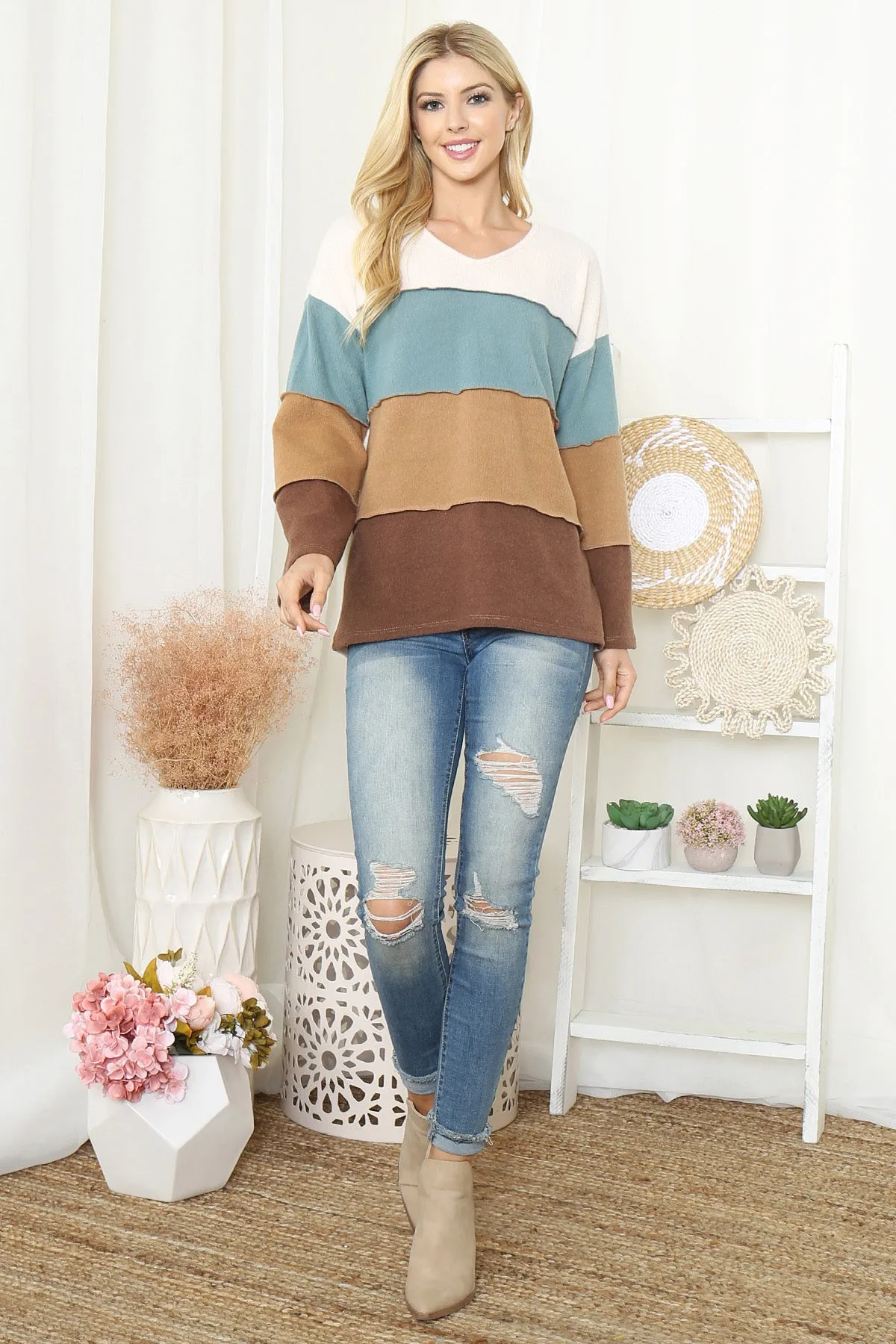 Color Block Reversed CoverStitch Detail Top