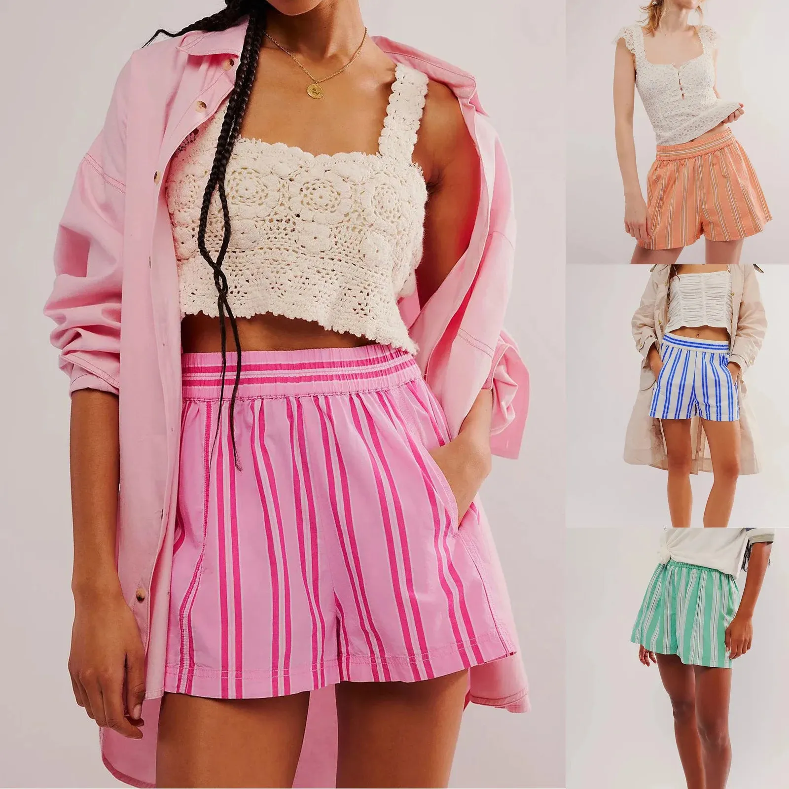 Colored Stripe High Waist Shorts