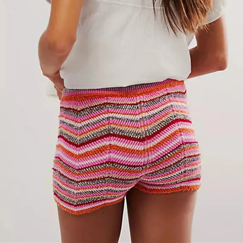 Colored Striped Knit Shorts