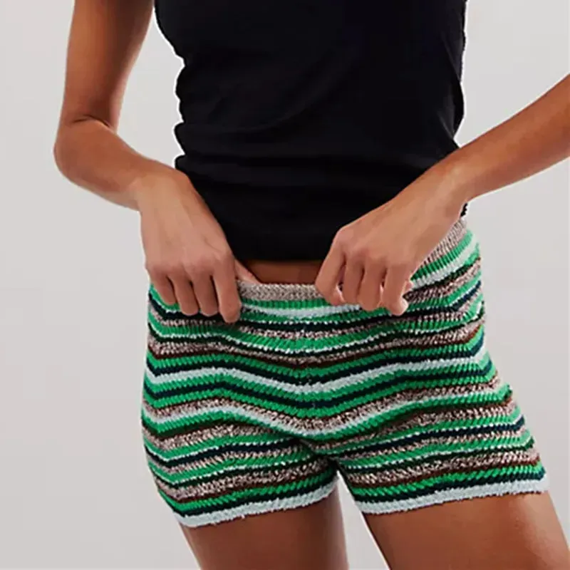 Colored Striped Knit Shorts