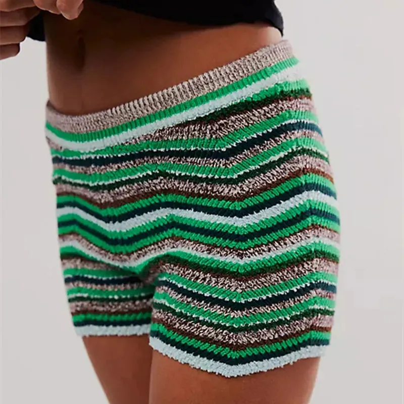 Colored Striped Knit Shorts