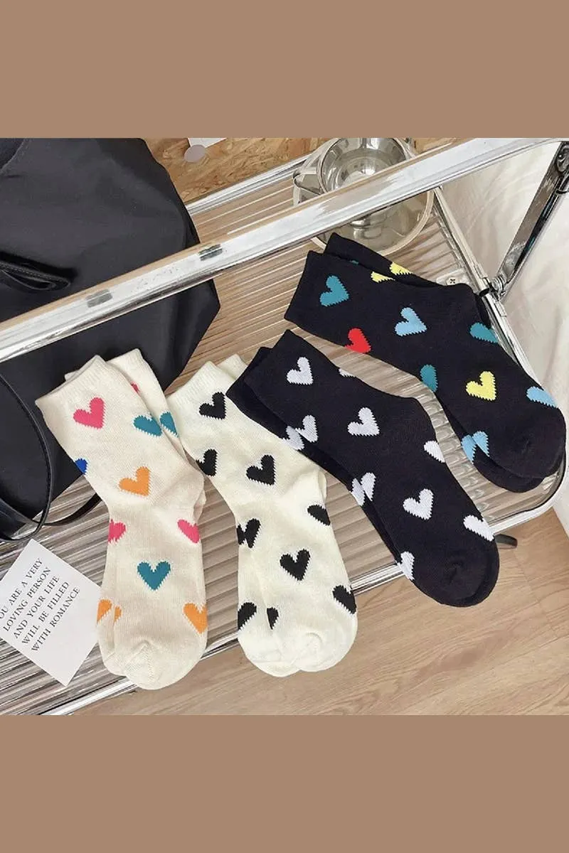Colorful Heart Pattern Socks, 6 Pairs In 1 Pack
