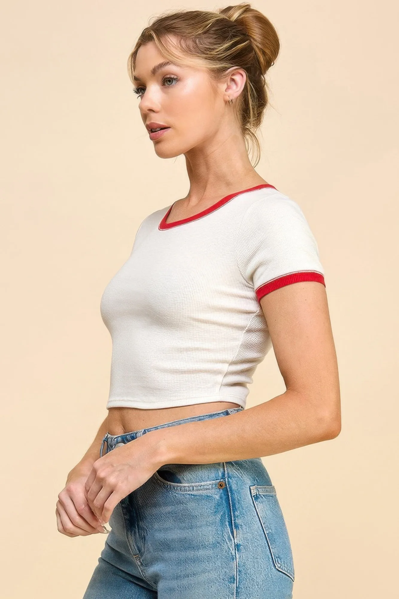 Contrast Reverse Stitch Ringer Top