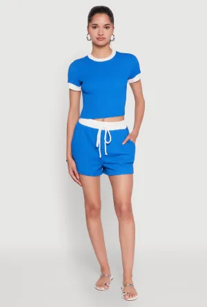 Contrast Trim Drawstring Waist Shorts