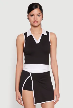 Contrast Trim Sleeveless Polo Shirt