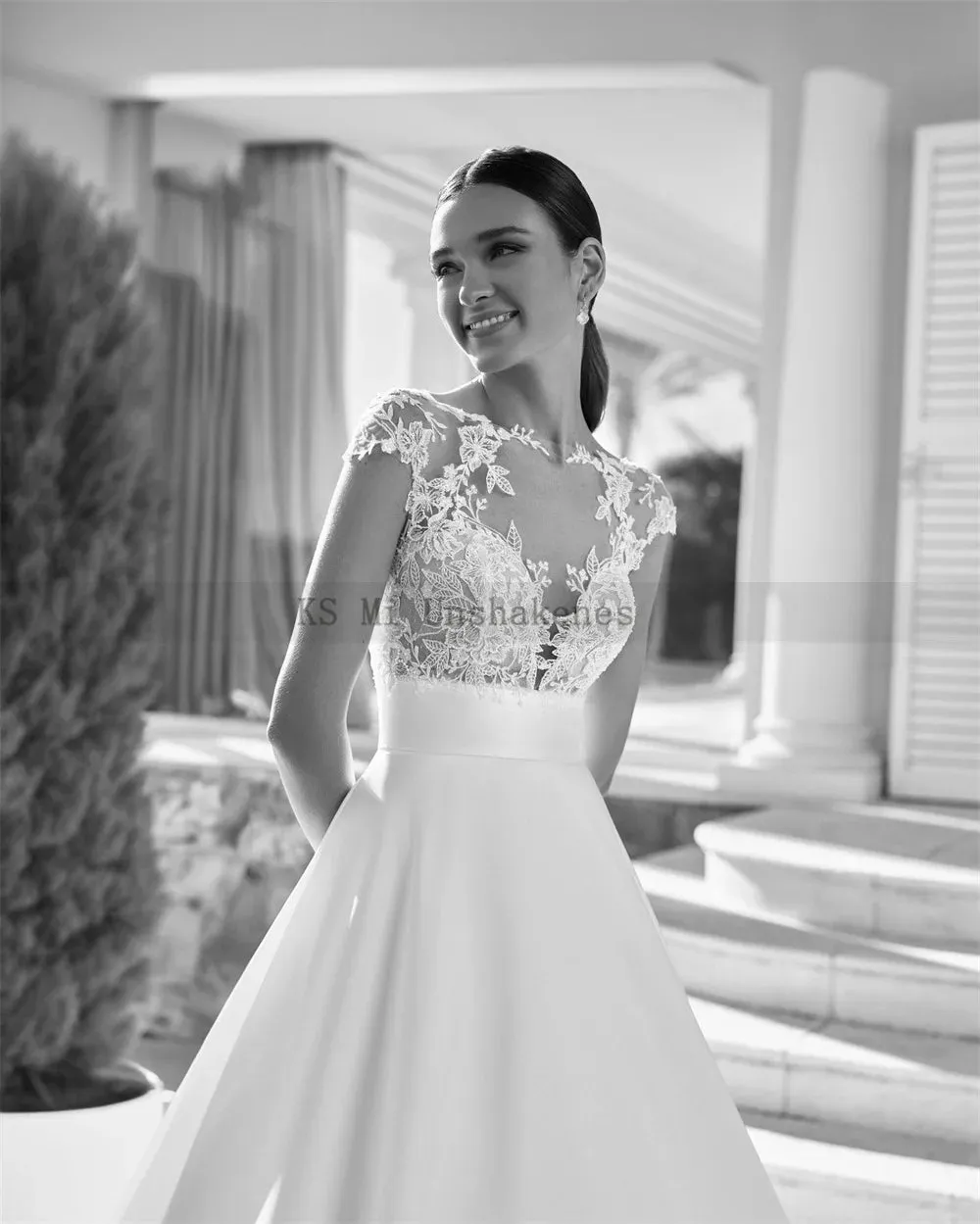 Country Vintage Wedding Dresses Vestido de Noivas Civil Lace Bride Dress 2024 Cap Sleeve Satin Wedding Gowns Princess Buttons