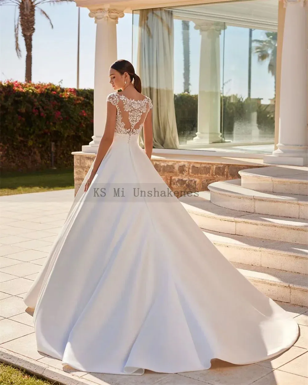 Country Vintage Wedding Dresses Vestido de Noivas Civil Lace Bride Dress 2024 Cap Sleeve Satin Wedding Gowns Princess Buttons