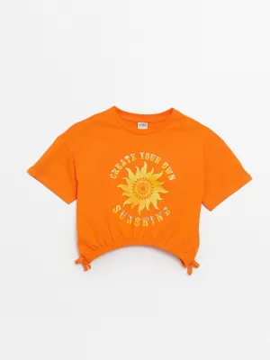 Crew Neck Printed Short Sleeve Girls Crop T-Shirt