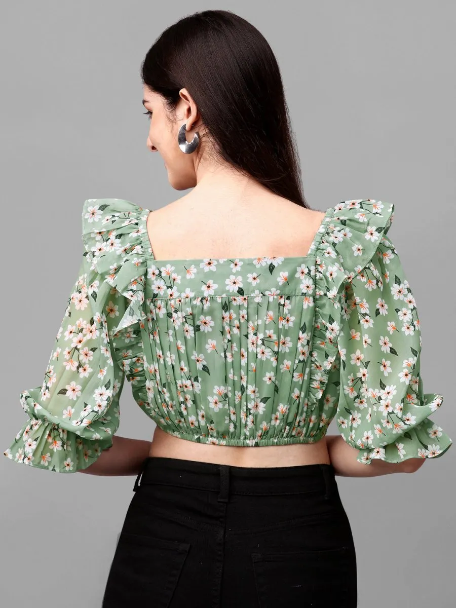 crop tops for Women western wear green