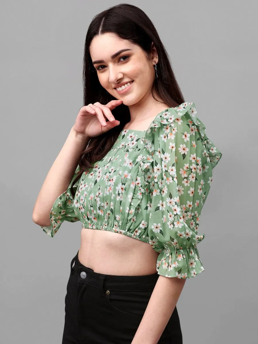 crop tops for Women western wear green