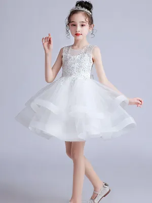 Cute Jewel Neck Sleeveless Embroidered Kids Party flower girl dresses